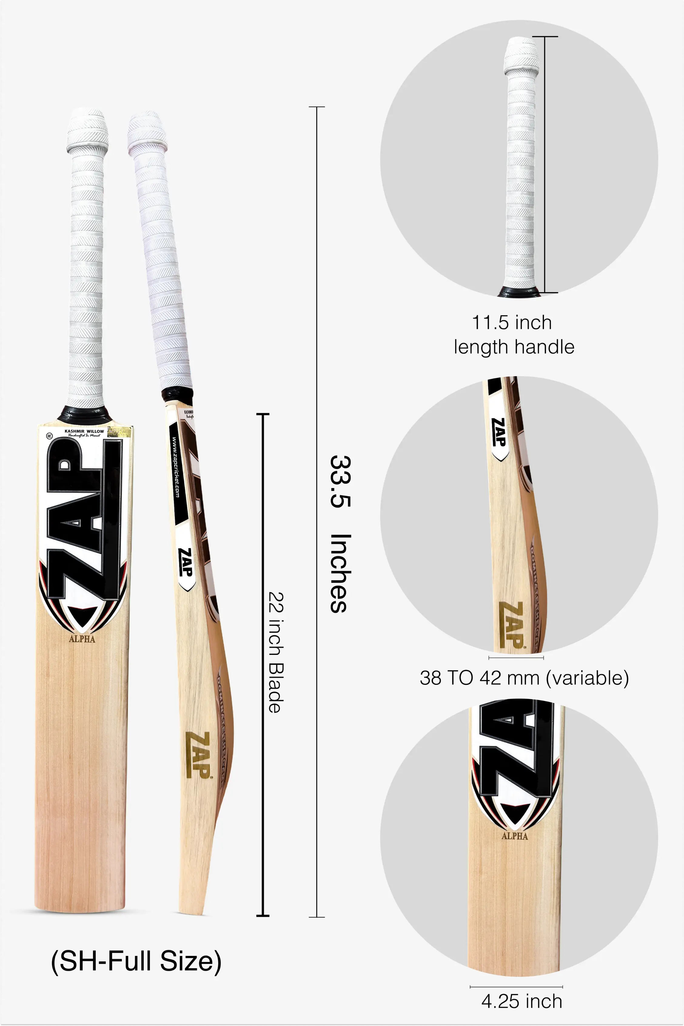 ZAP Alpha Kashmir Willow Cricket Bat (White)-1